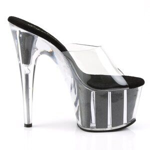 Black Glitter Clear Platform Mules | High Heel Pole Dance Shoes